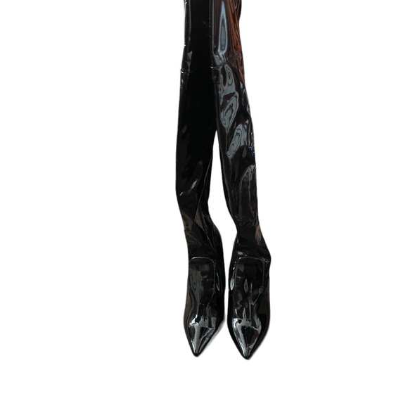 Patent Leather Knee High Boots Stilettos Black Women’s 7 1/2 Sexy Side Zipper . - Picture 3 of 7